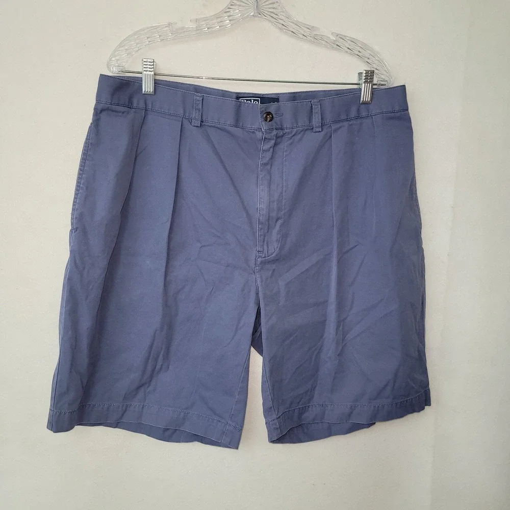 Polo Ralph Lauren Tyler Short Men 38 Blue 8.5 in Pleated Vintage 90 Preppy Chino